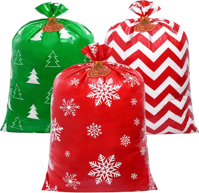 Sofier 3pcs Large Christmas Gift Bags, 36"x44" Holiday Gift Wrap Jumbo Christmas Sacks for Gifts Giant Presents Big Xmas Plastic Bags(Snowflake+Zigzag+Tree) - Image 1